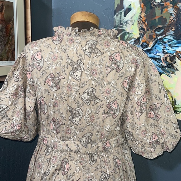 Let Me Be By Anthropologie NWT SZ 14 Babydoll Dress w Koi Fish/Floral Print - Picture 6 of 11